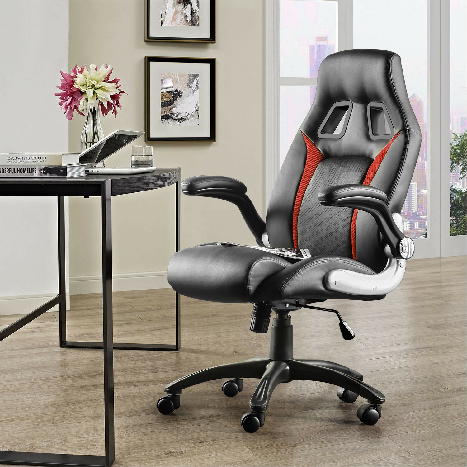 Furgle PU Leather Executive Office Desk BlackRed